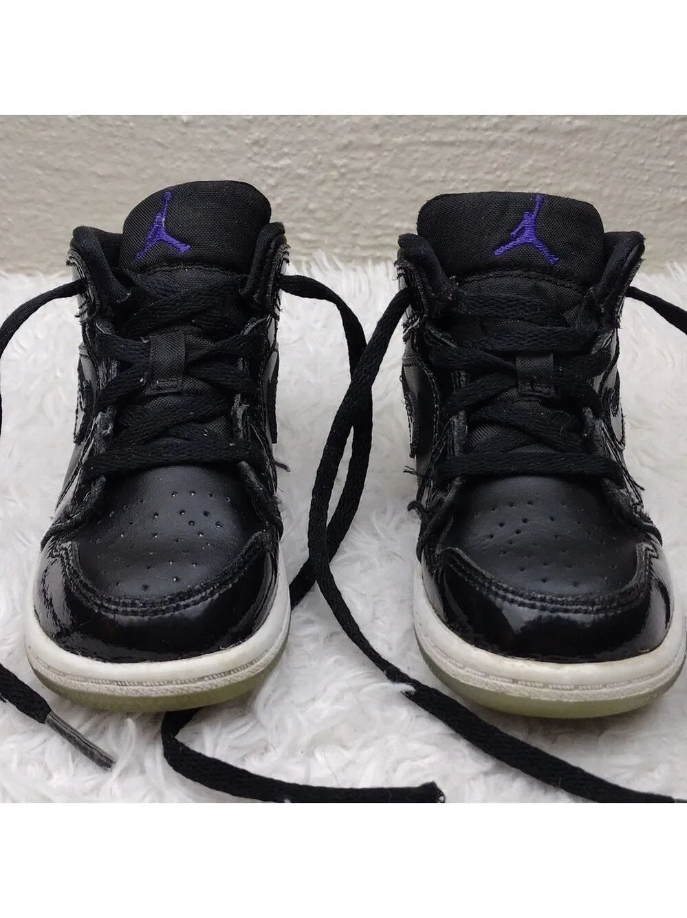 Nike Air Jordan 1 Mid Space Jam Black Leather High Top Lace Up Toddler Sneaker